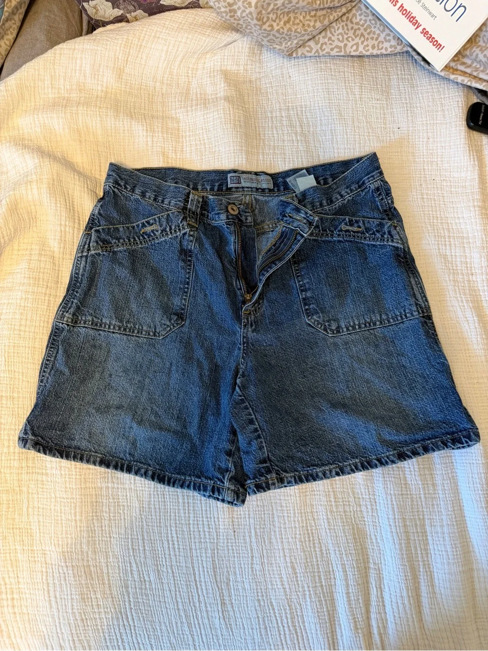 Faded Glory Y2K Denim Bermuda Shorts Size 12 Dark Blue Jean Long Shorts